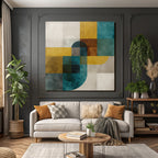 Abstraktes Design Geometrische Formen Farben Gelb Blau Braun