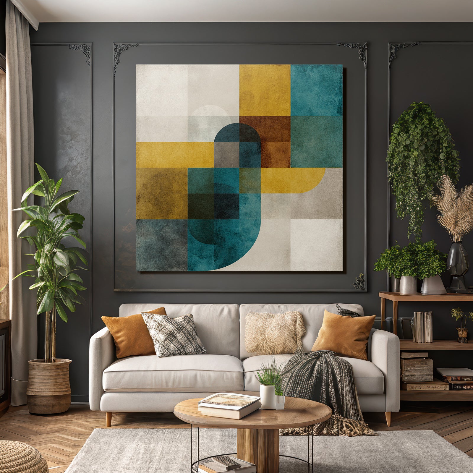 Abstraktes Design Geometrische Formen Farben Gelb Blau Braun