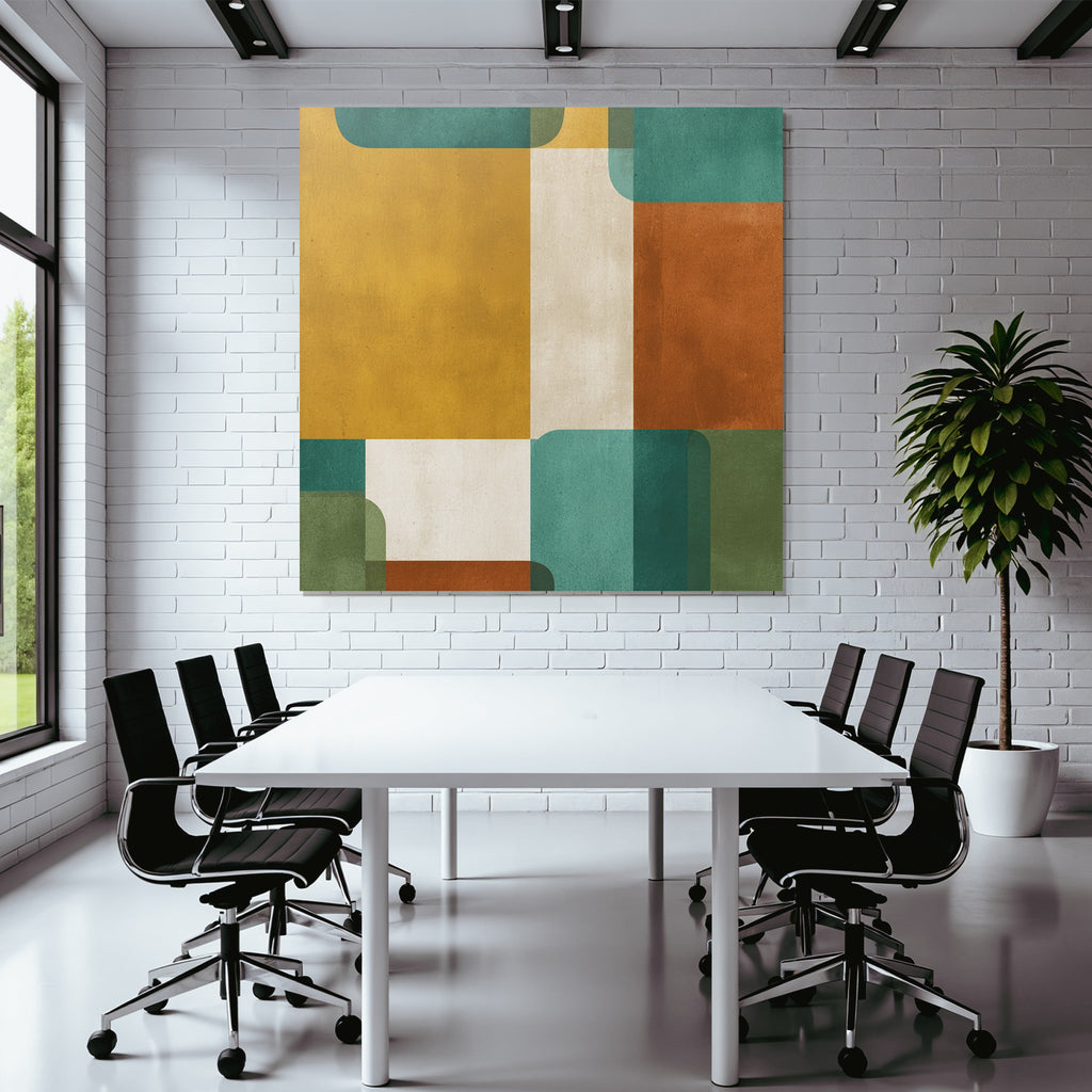 Abstraktes Design Geometrische Formen Gelbe Gruene Braune Farben