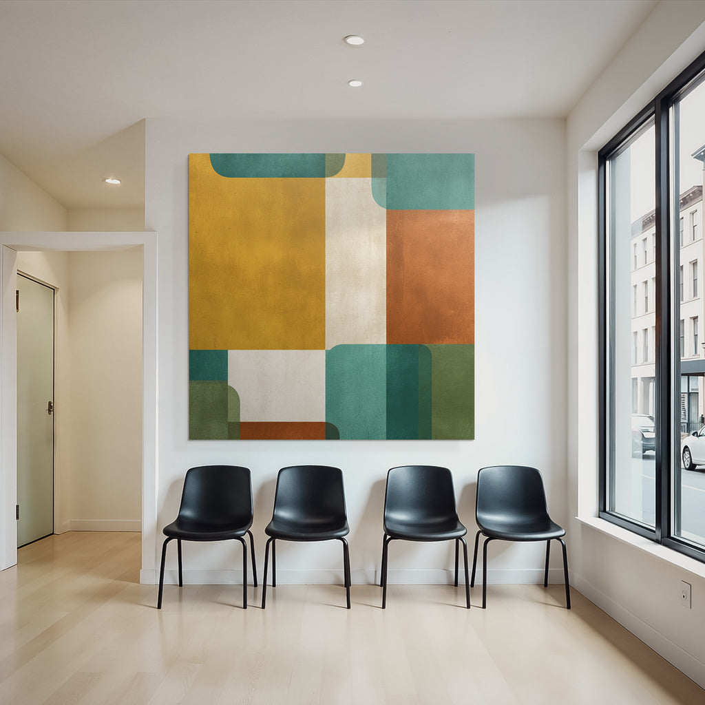 Abstraktes Design Geometrische Formen Gelbe Gruene Braune Farben