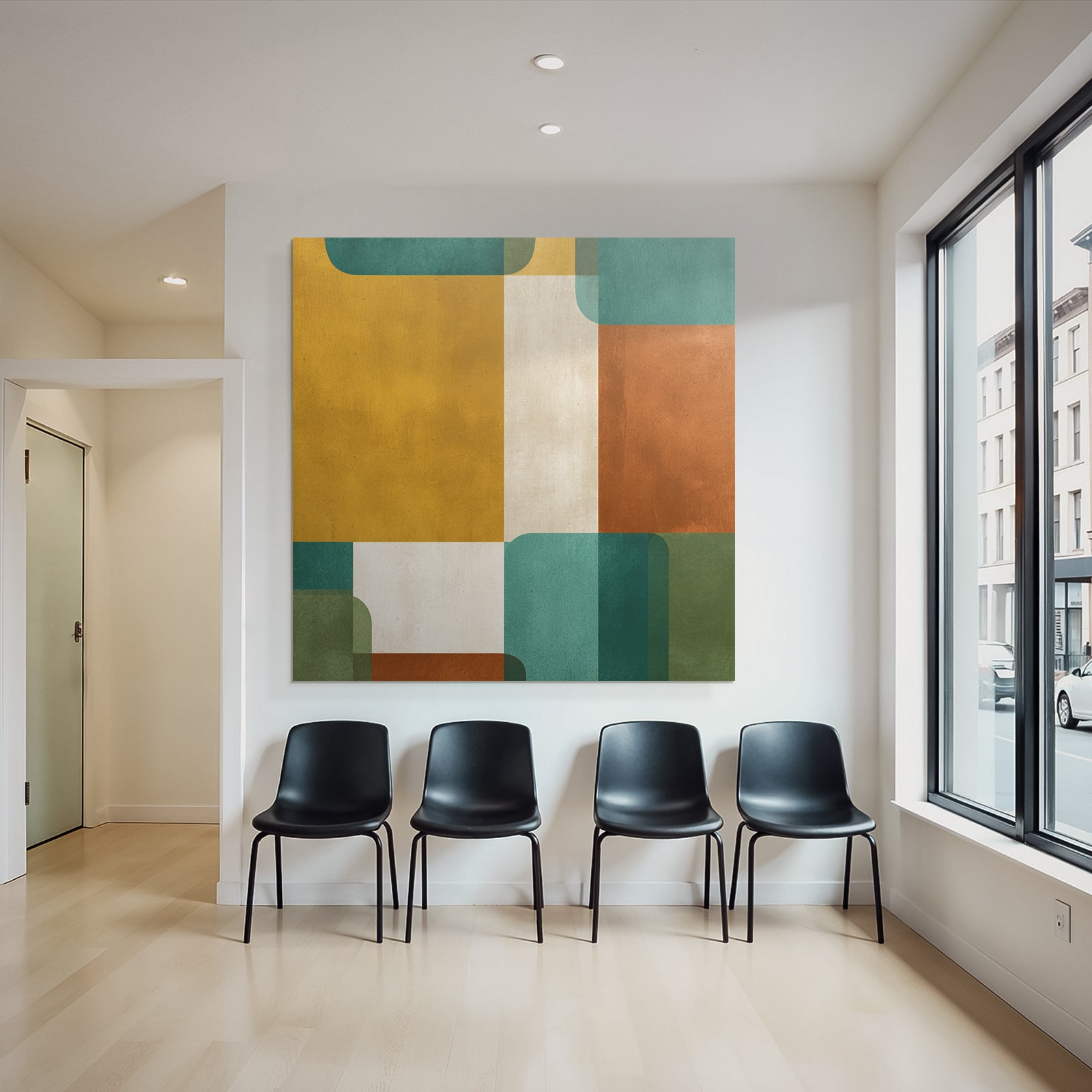 Abstraktes Design Geometrische Formen Gelbe Gruene Braune Farben