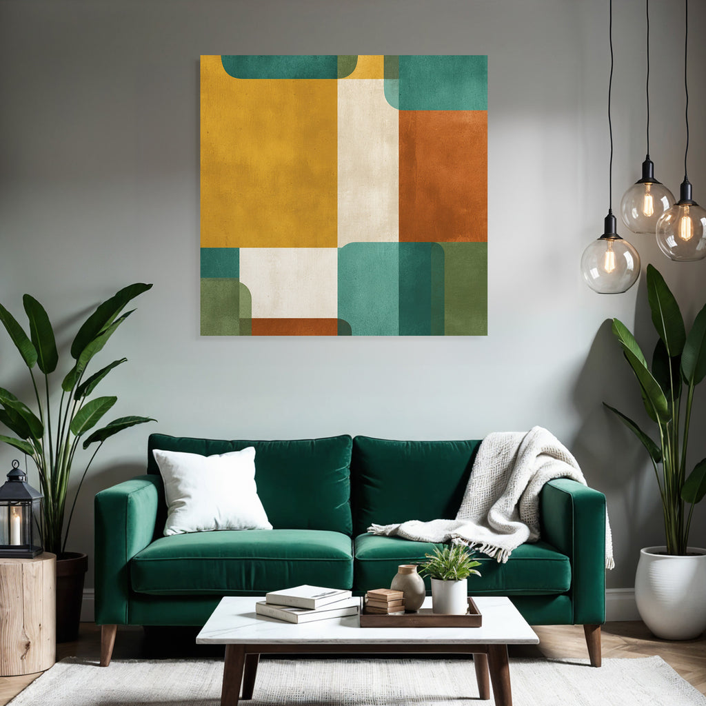 Abstraktes Design Geometrische Formen Gelbe Gruene Braune Farben