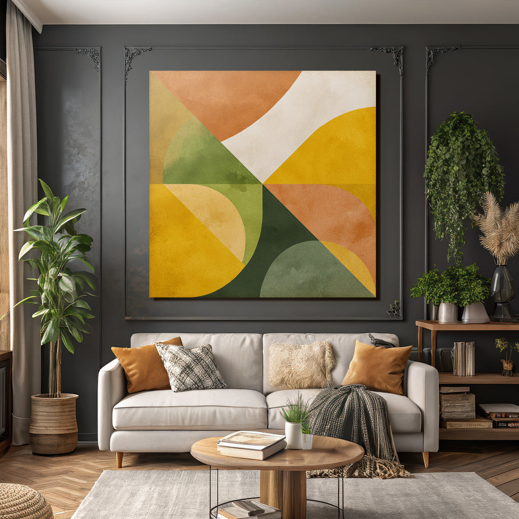 Abstraktes Design Geometrische Formen Warme Farben Orange Gruen Gelb Cremepng