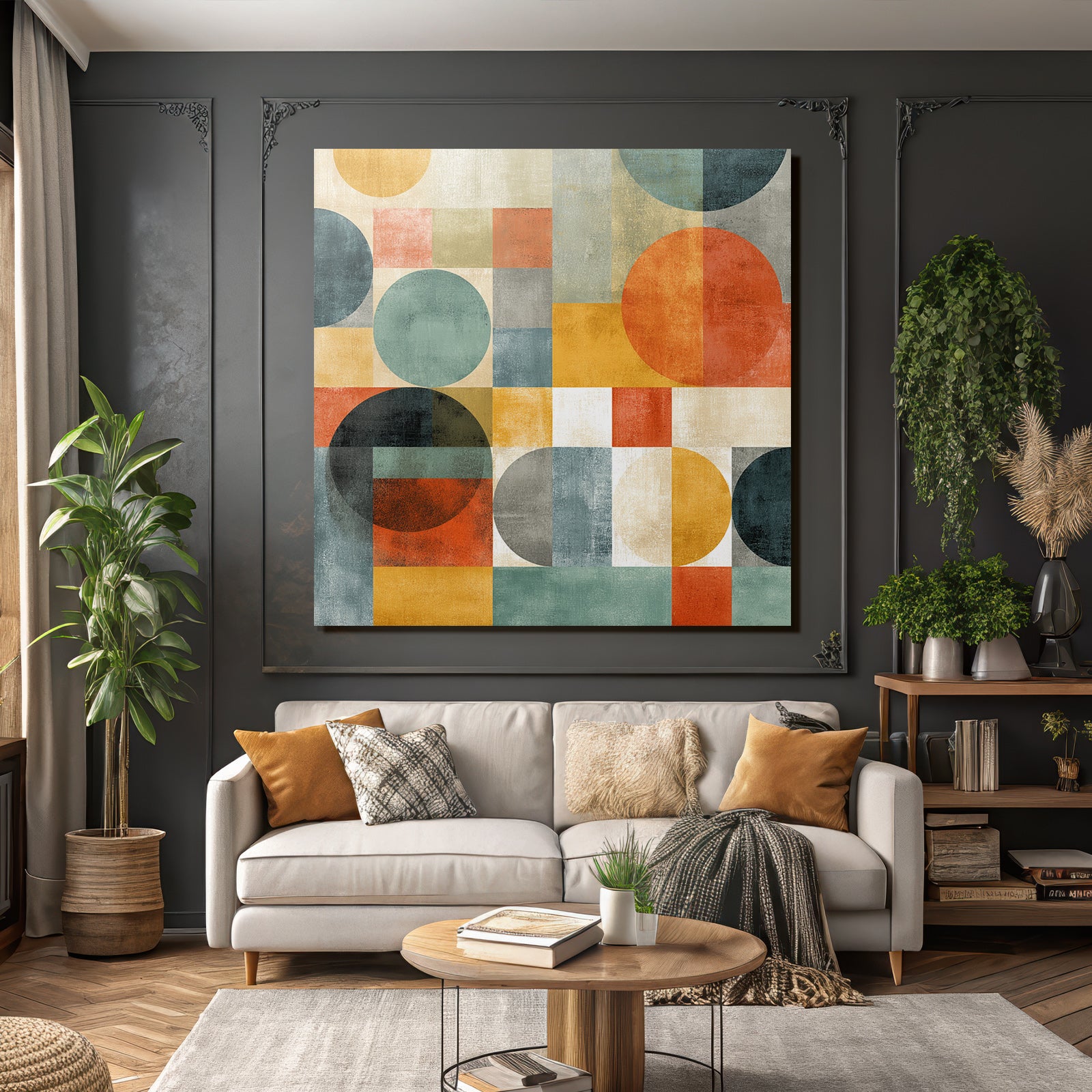 Abstraktes Design Kreise Quadrate Vielfaeltige Farben