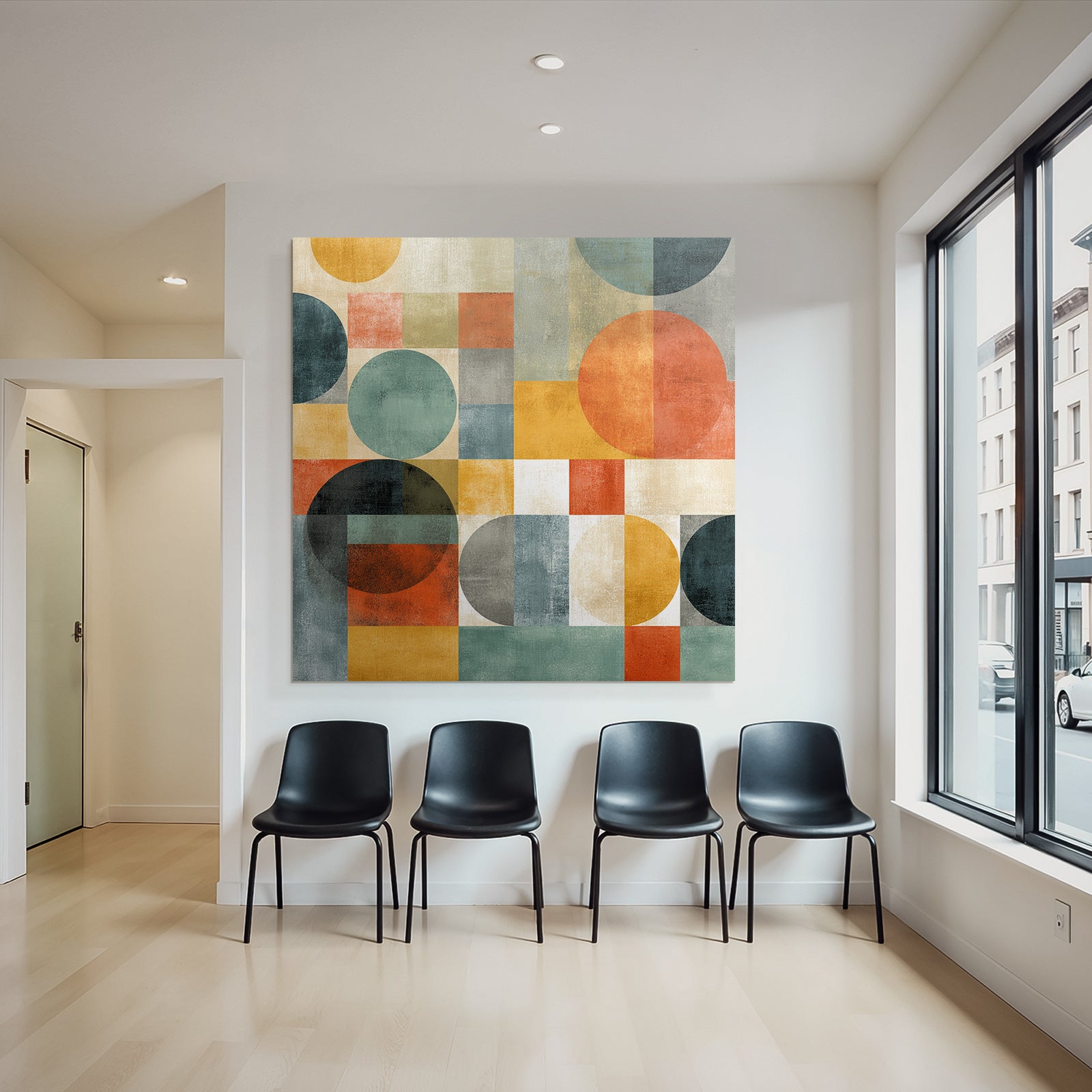 Abstraktes Design Kreise Quadrate Vielfaeltige Farben