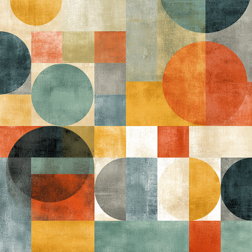 Abstraktes Design Kreise Quadrate Vielfaeltige Farben | Mid Century Modern | Einrichtungsstile