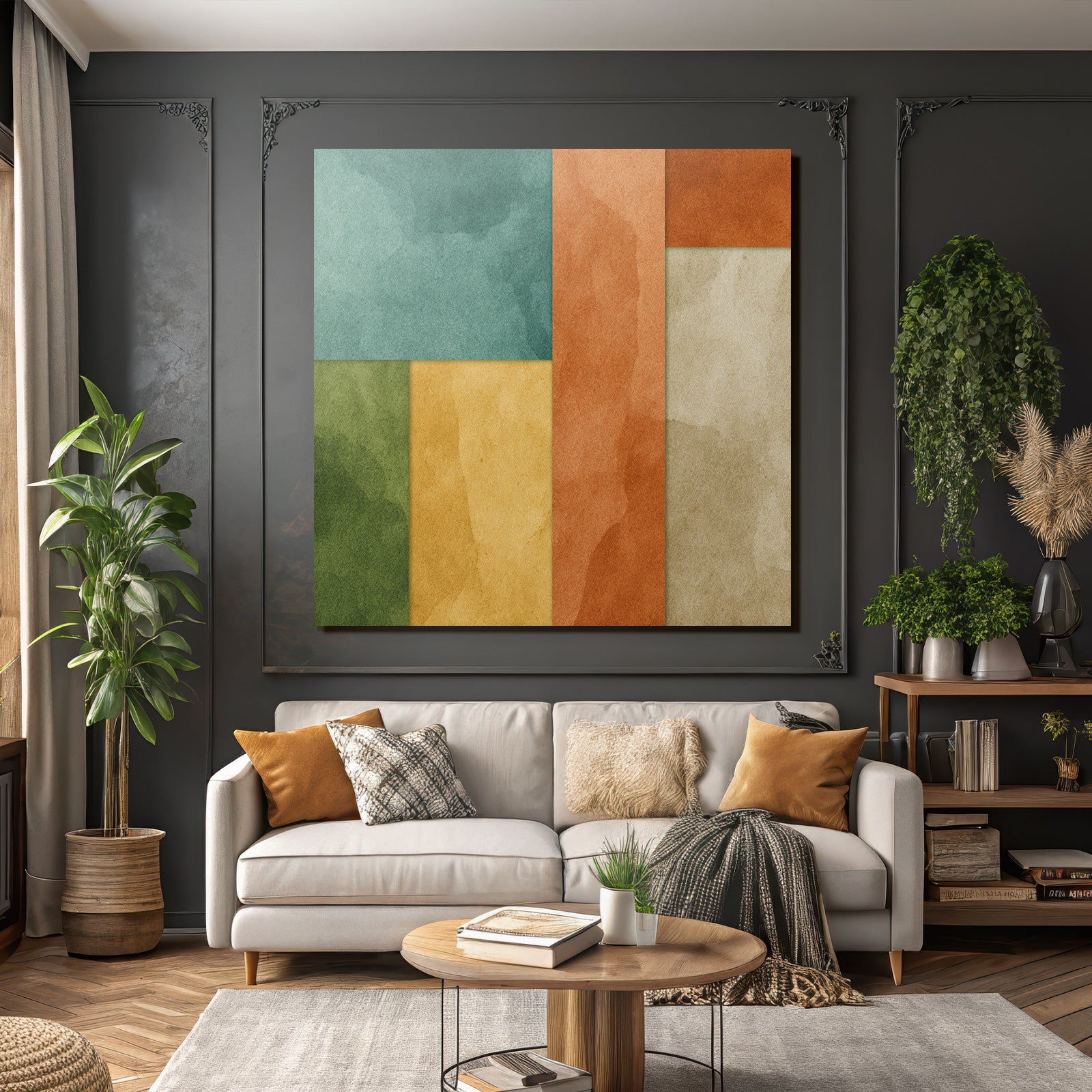 Abstraktes Design Mit Farbigen Formen Und Aquarell Textur