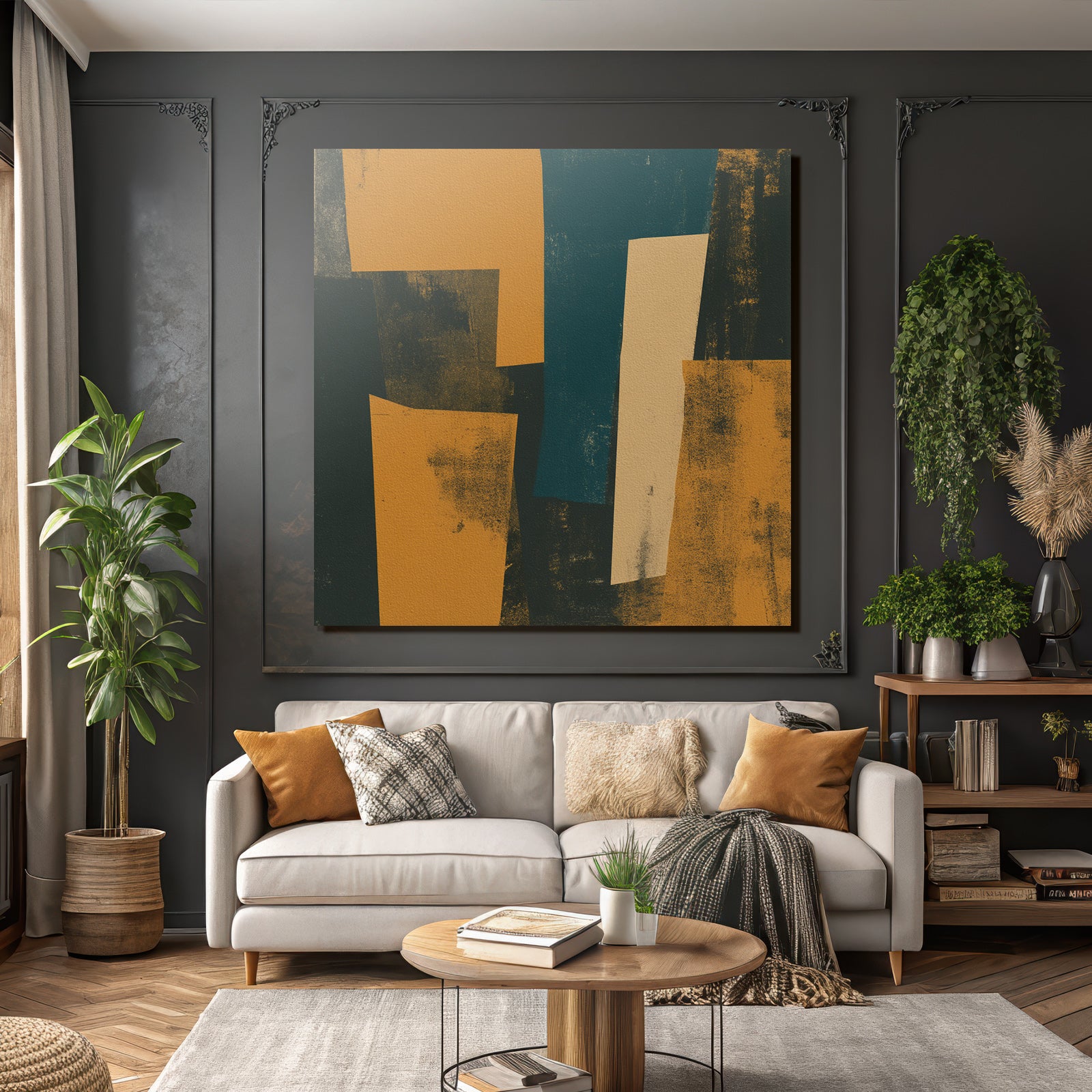 Abstraktes Design Orangen Blau Dunkel