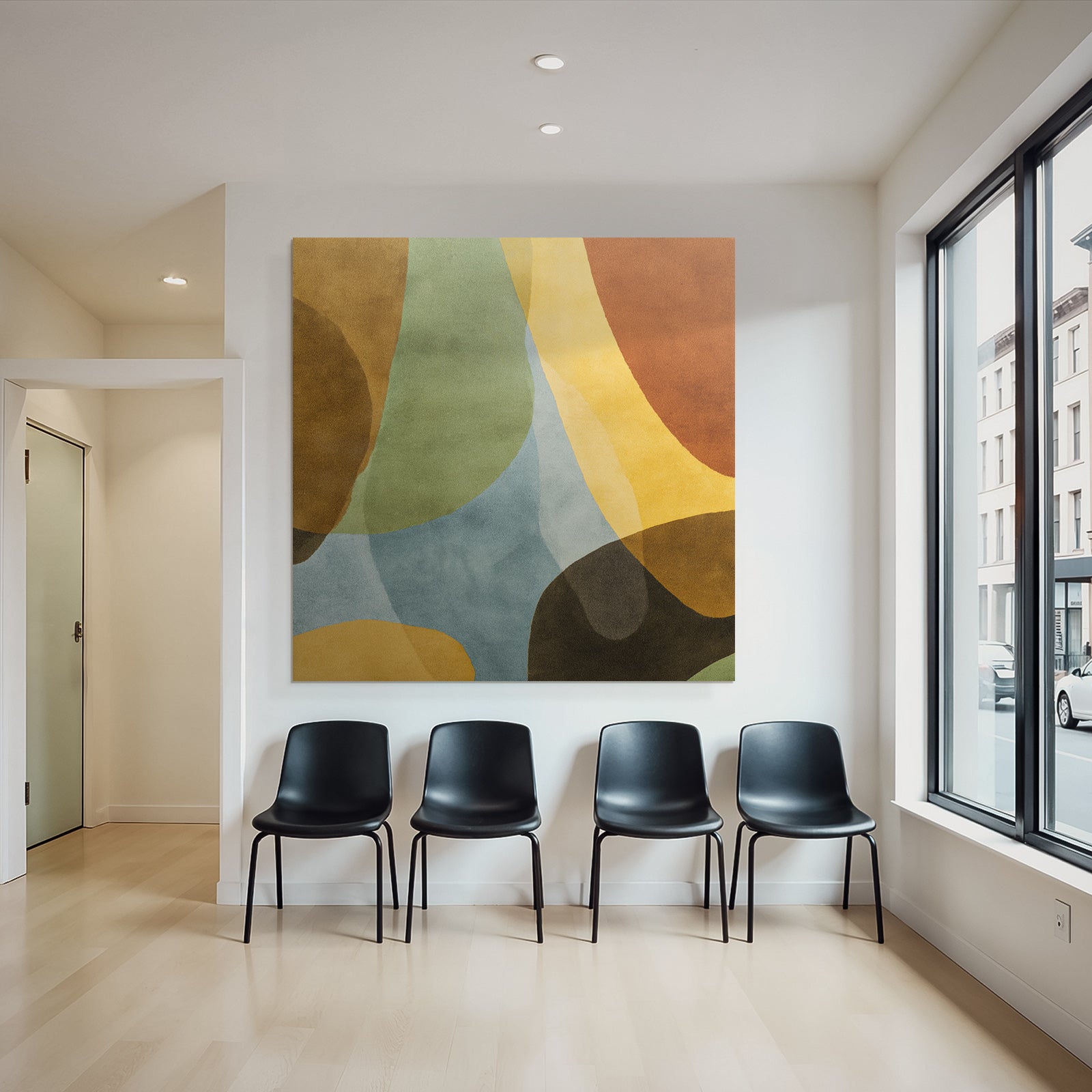 Abstraktes Design Organische Formen Viele Farben Braun Gruen Gelb Orange Blau