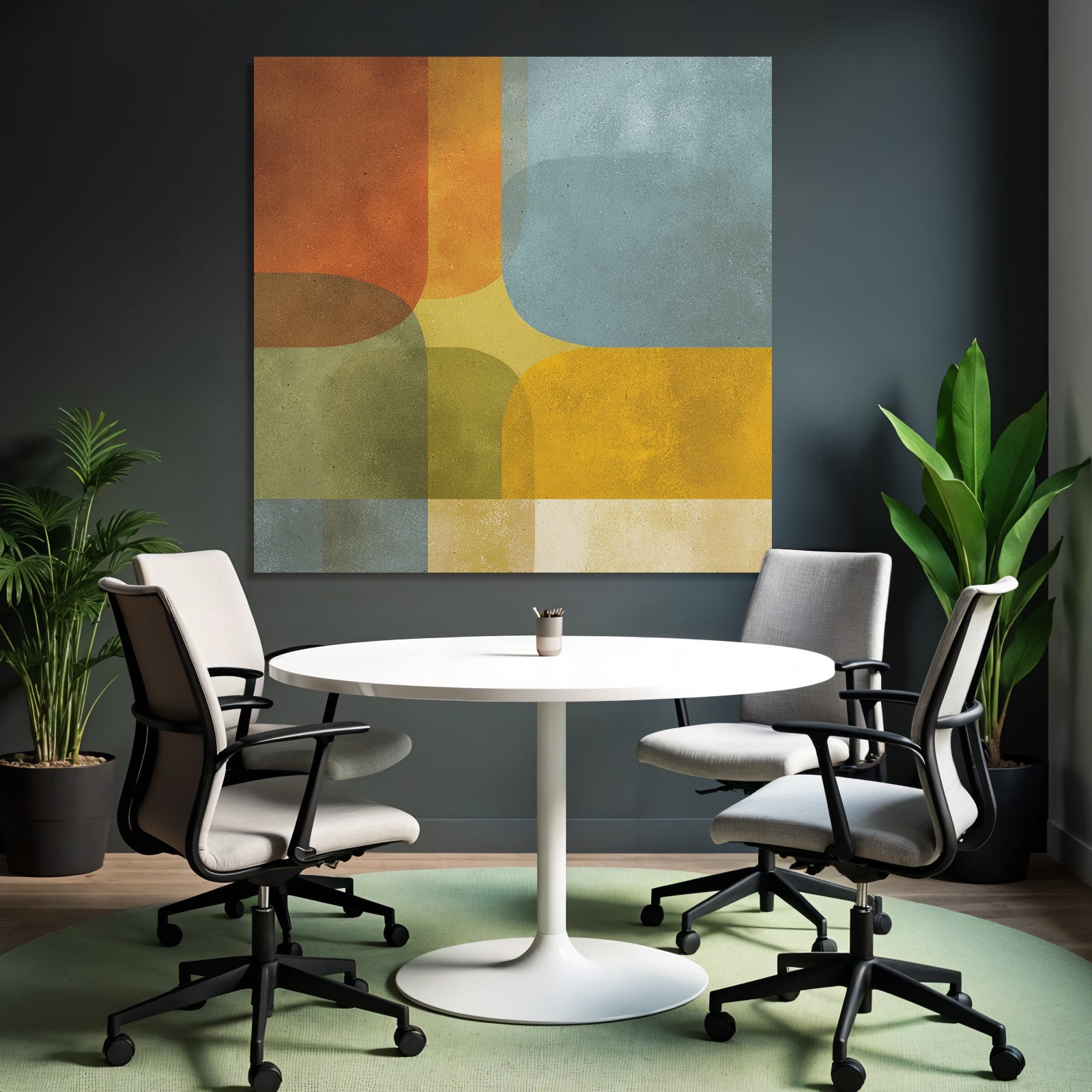 Abstraktes Design Verschiedene Formen Farben Orange Gelb Blau Gruen Beige