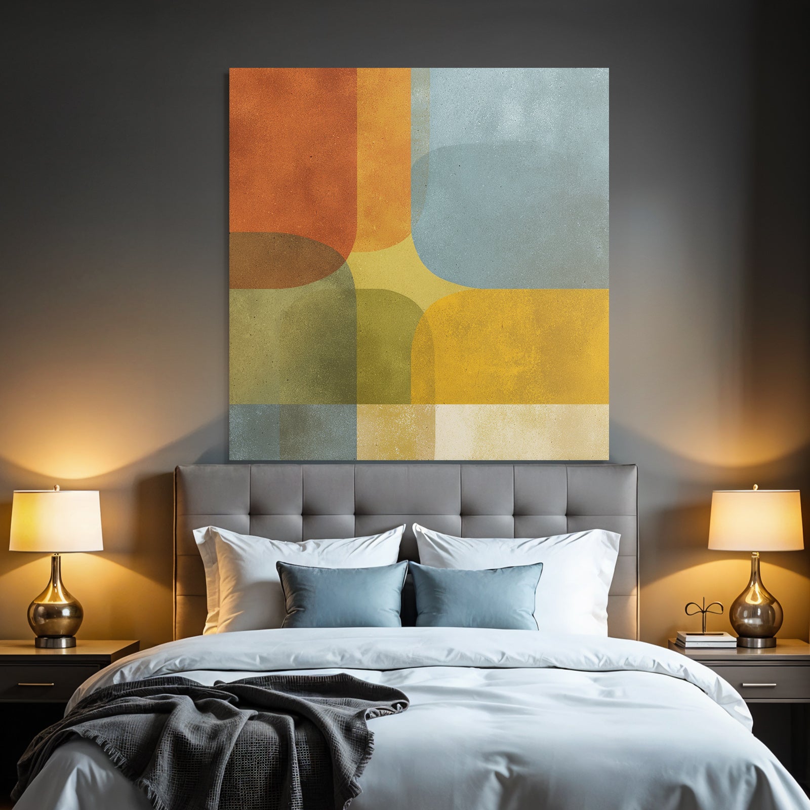 Abstraktes Design Verschiedene Formen Farben Orange Gelb Blau Gruen Beige