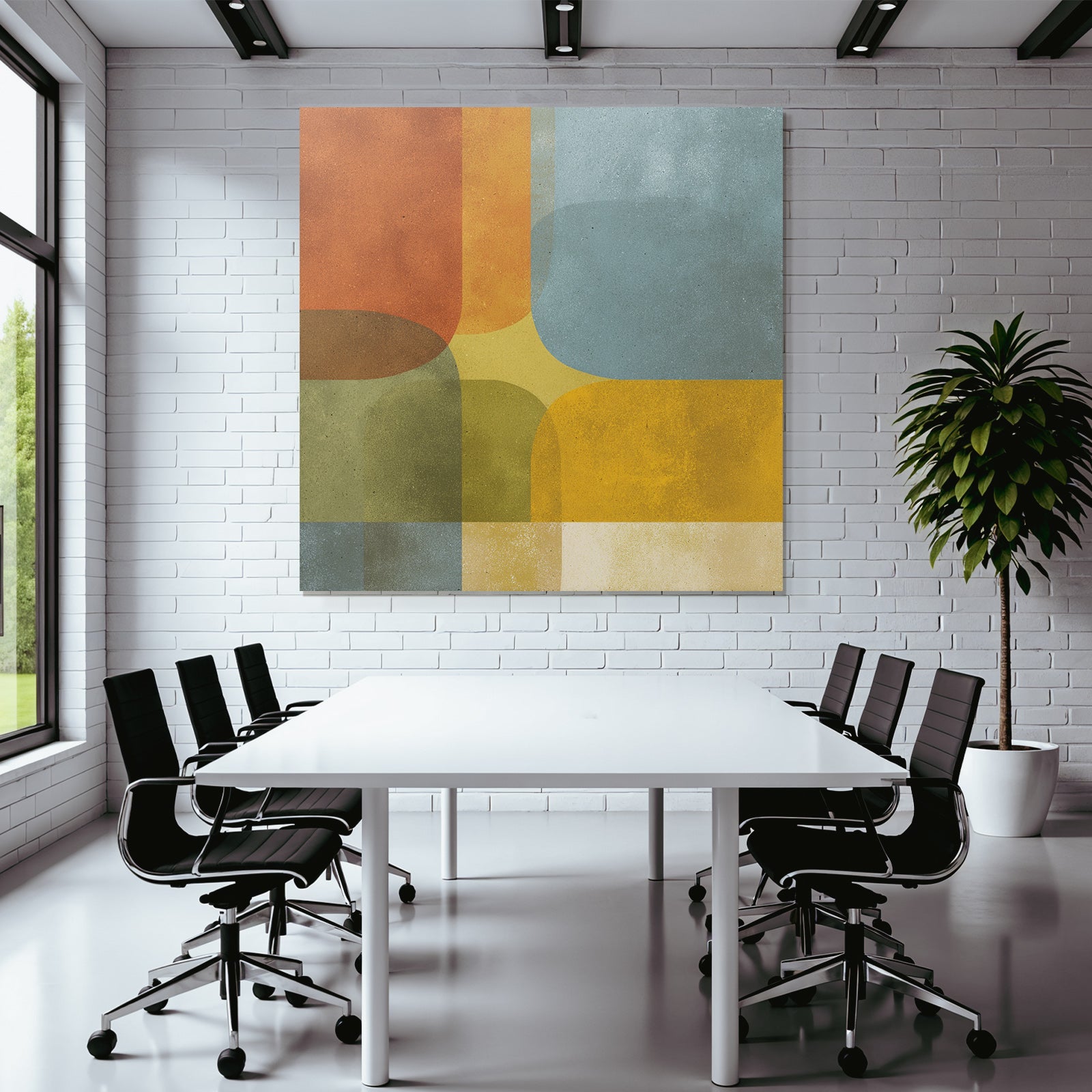 Abstraktes Design Verschiedene Formen Farben Orange Gelb Blau Gruen Beige