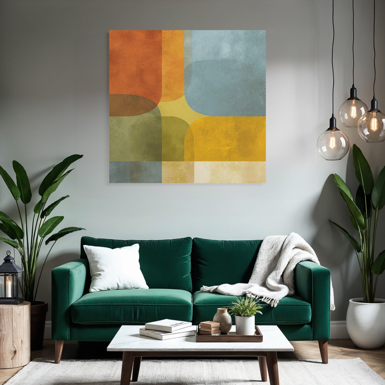 Abstraktes Design Verschiedene Formen Farben Orange Gelb Blau Gruen Beige