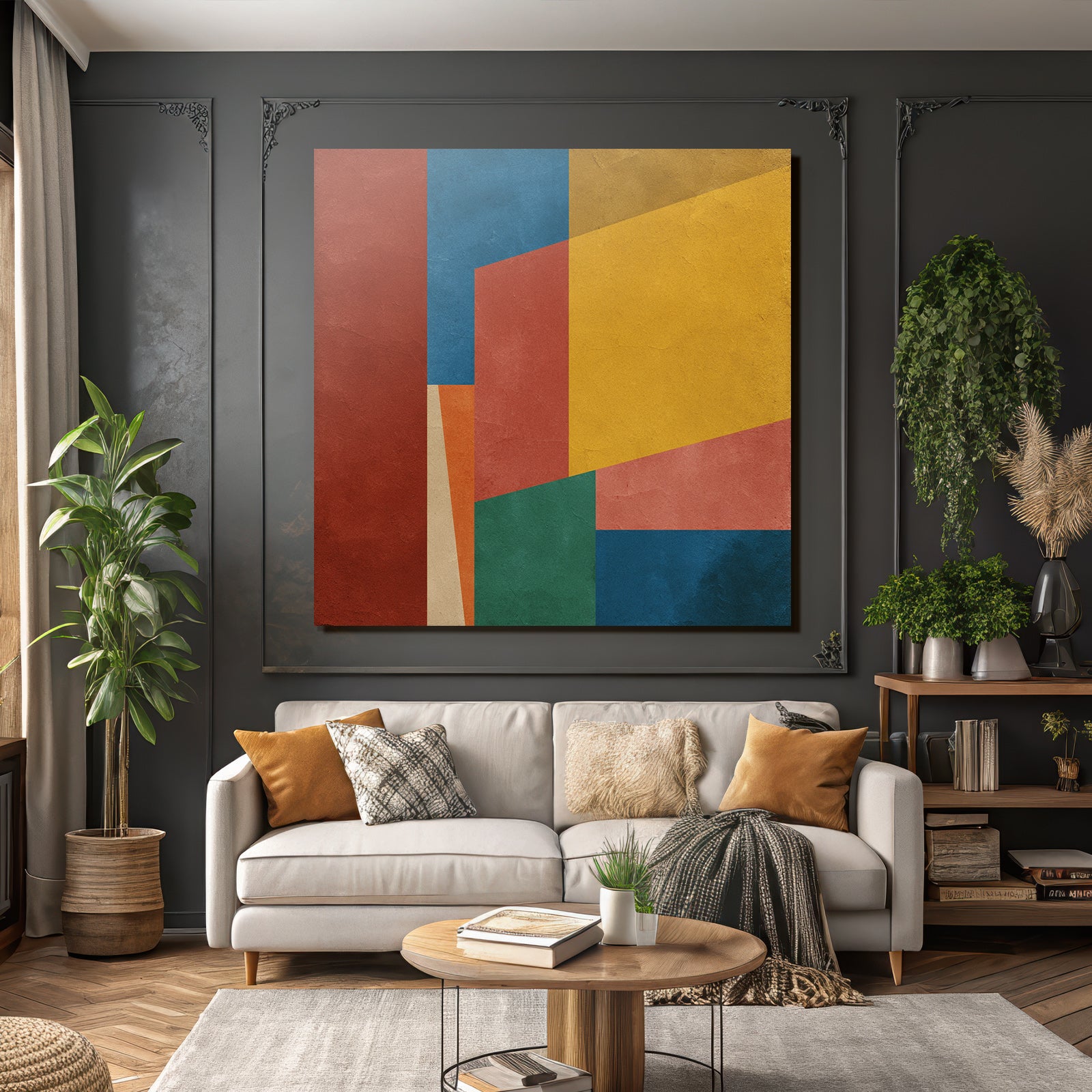 Abstraktes Geometrisches Design Farben Rot Blau Gelb Orange Gruen
