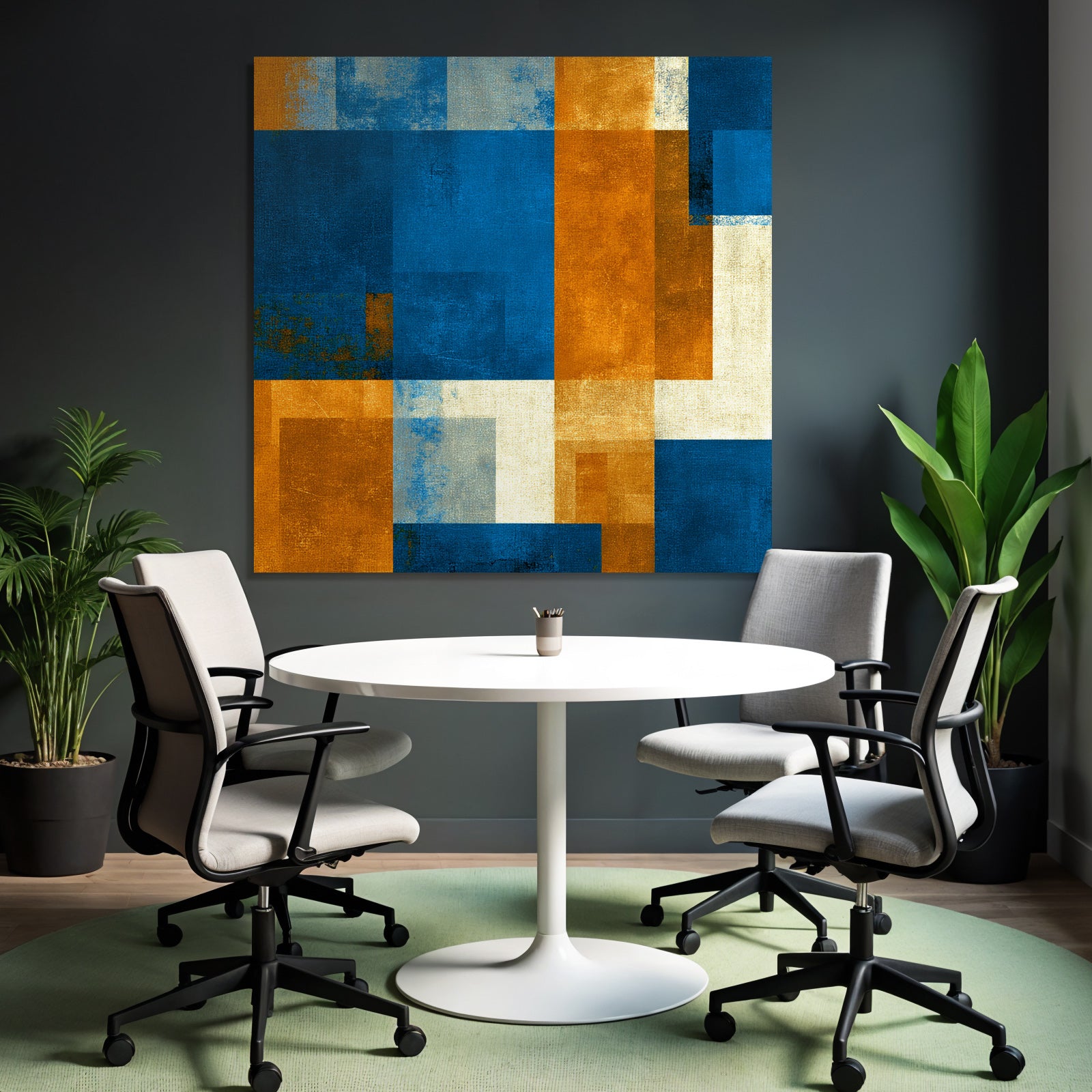 Abstraktes Muster Blau Orange Neutrale Farben Rechteckige Formen