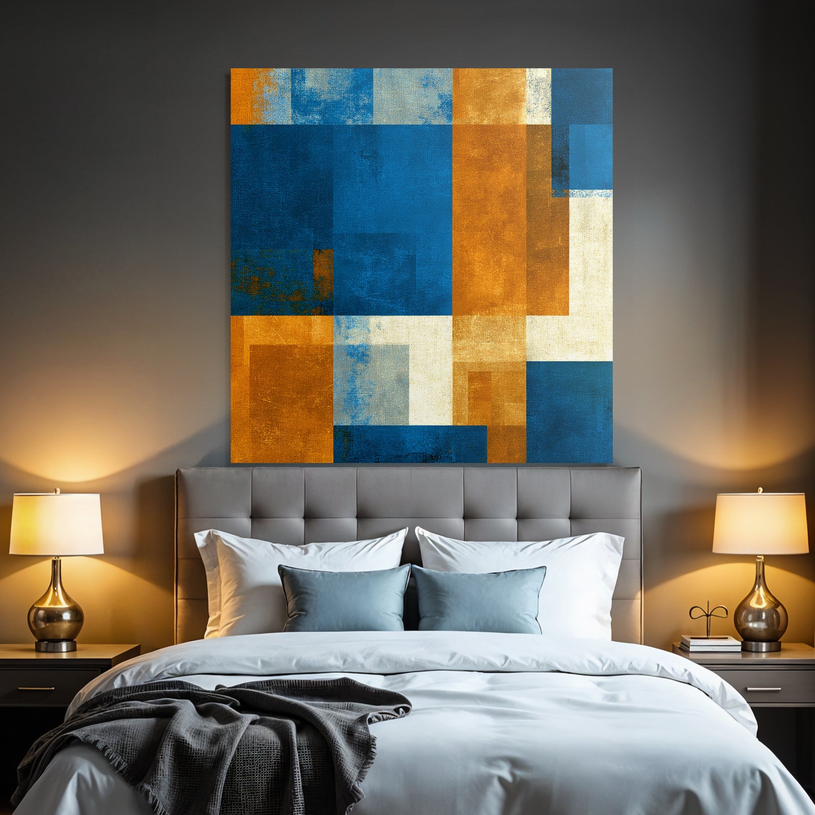 Abstraktes Muster Blau Orange Neutrale Farben Rechteckige Formen