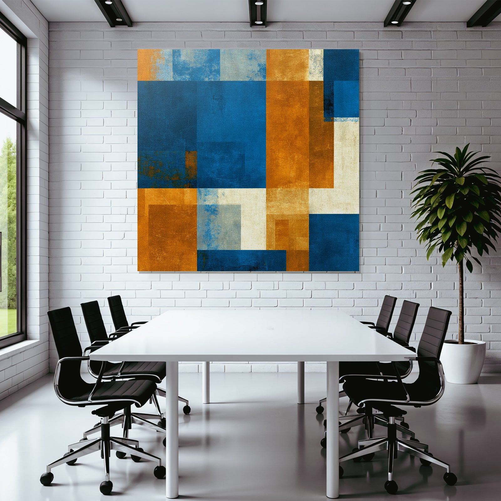 Abstraktes Muster Blau Orange Neutrale Farben Rechteckige Formen
