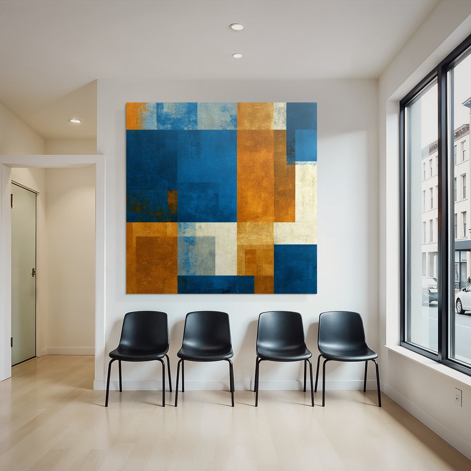 Abstraktes Muster Blau Orange Neutrale Farben Rechteckige Formen