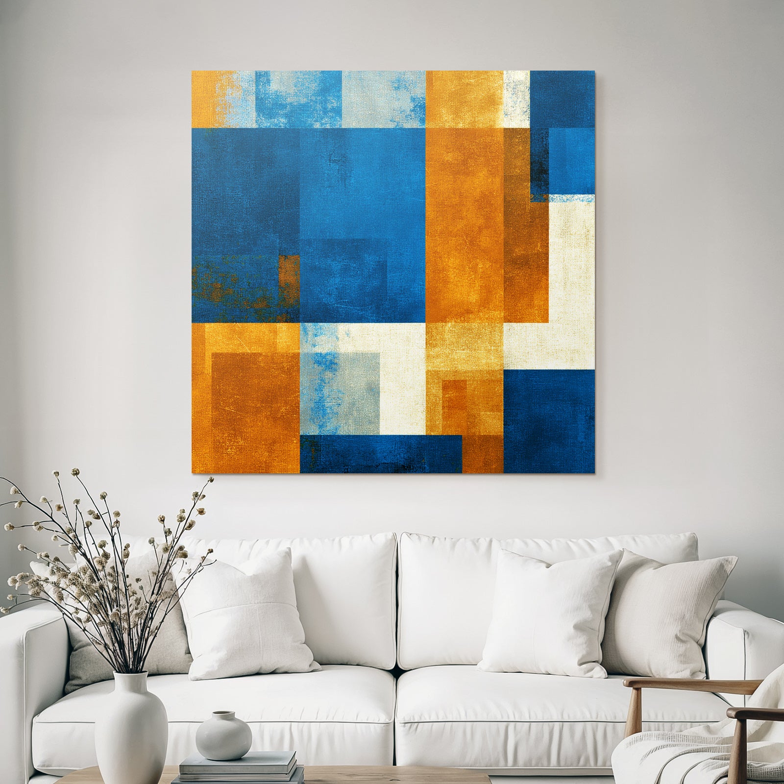 Abstraktes Muster Blau Orange Neutrale Farben Rechteckige Formen