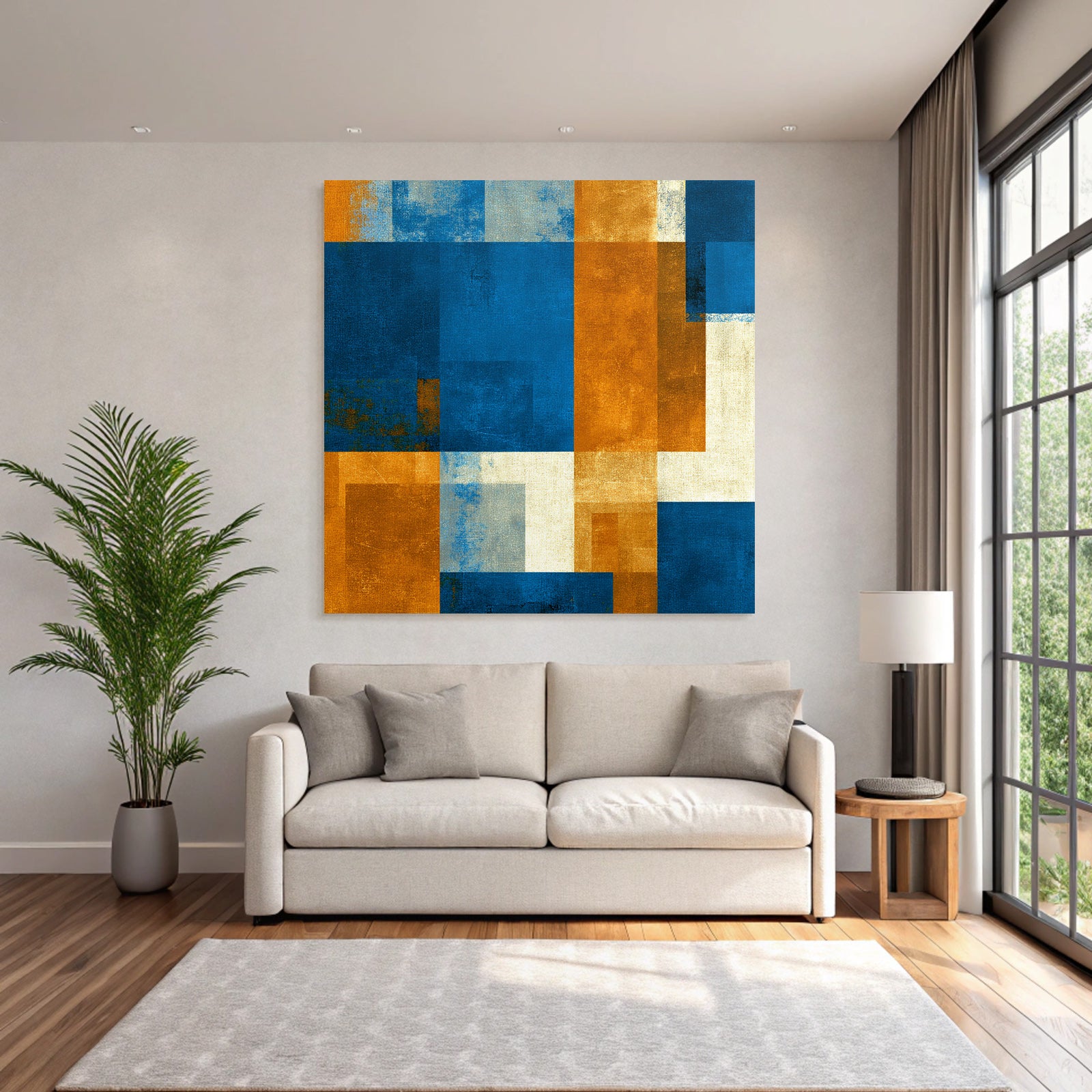 Abstraktes Muster Blau Orange Neutrale Farben Rechteckige Formen
