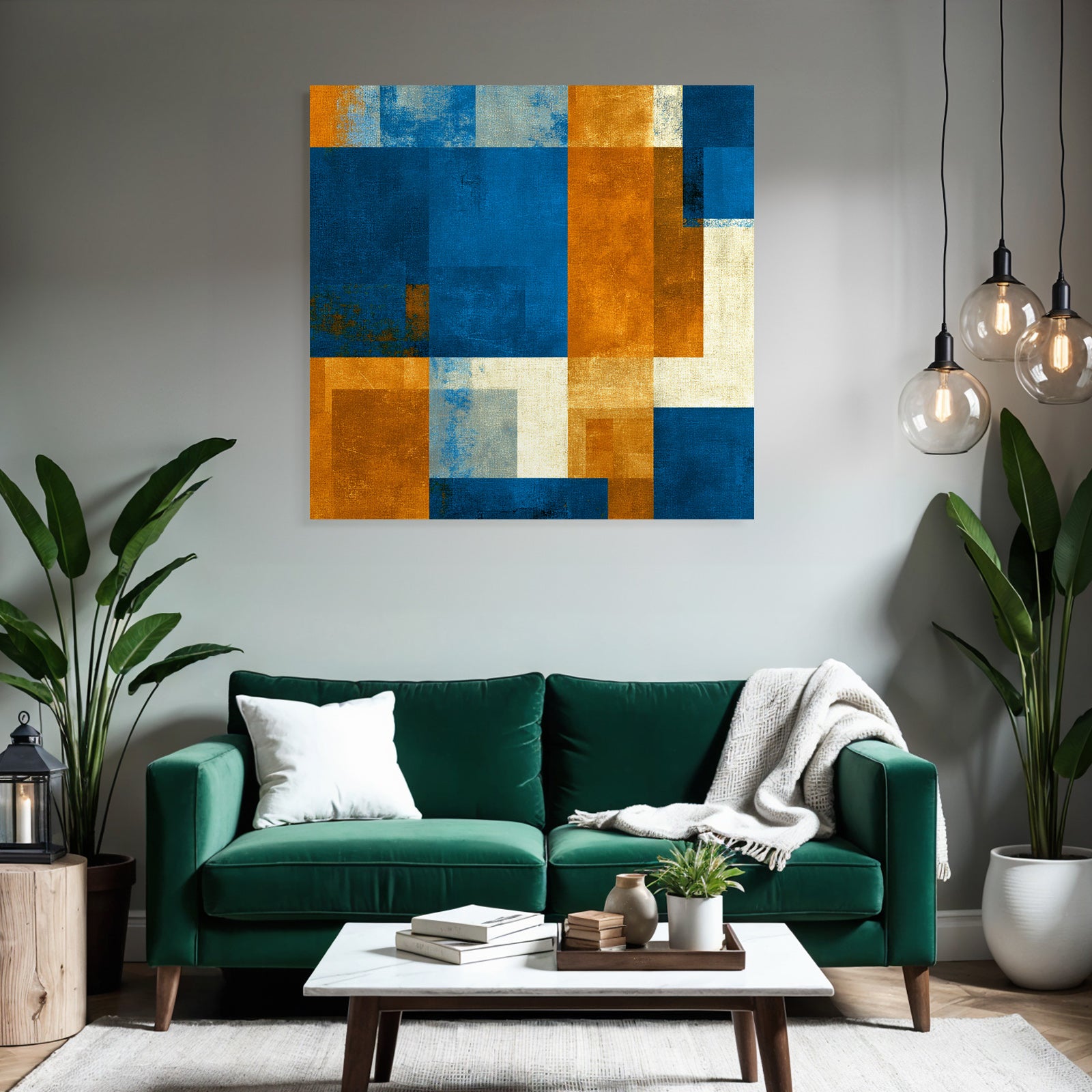 Abstraktes Muster Blau Orange Neutrale Farben Rechteckige Formen