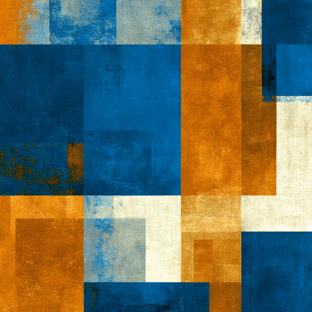 Abstraktes Muster Blau Orange Neutrale Farben Rechteckige Formen | Mid Century Modern | Einrichtungsstile