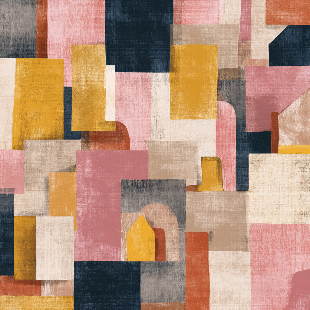 Abstraktes Muster In Pink Gelb Blau Und Beige | Mid Century Modern | Einrichtungsstile