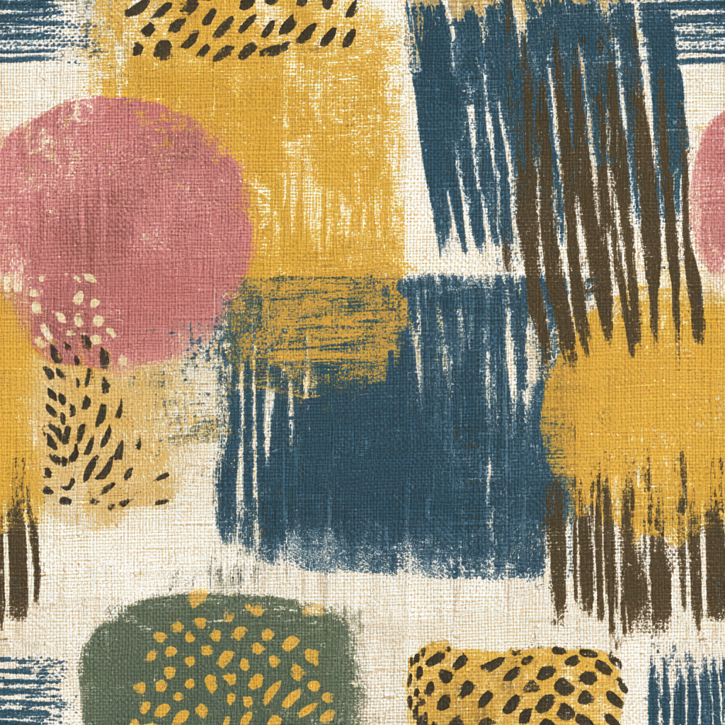 Abstraktes Muster Kreise Farbenpinselstriche Rosa Gelb Blau Braun Gruen | Mid Century Modern | Einrichtungsstile