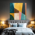 Abstraktes Wasserfarben Kunst Geometrische Formen Teal Gelb Braun Rosa