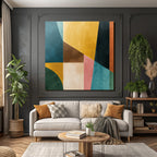 Abstraktes Wasserfarben Kunst Geometrische Formen Teal Gelb Braun Rosa