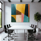 Abstraktes Wasserfarben Kunst Geometrische Formen Teal Gelb Braun Rosa