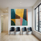 Abstraktes Wasserfarben Kunst Geometrische Formen Teal Gelb Braun Rosa