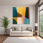 Abstraktes Wasserfarben Kunst Geometrische Formen Teal Gelb Braun Rosa