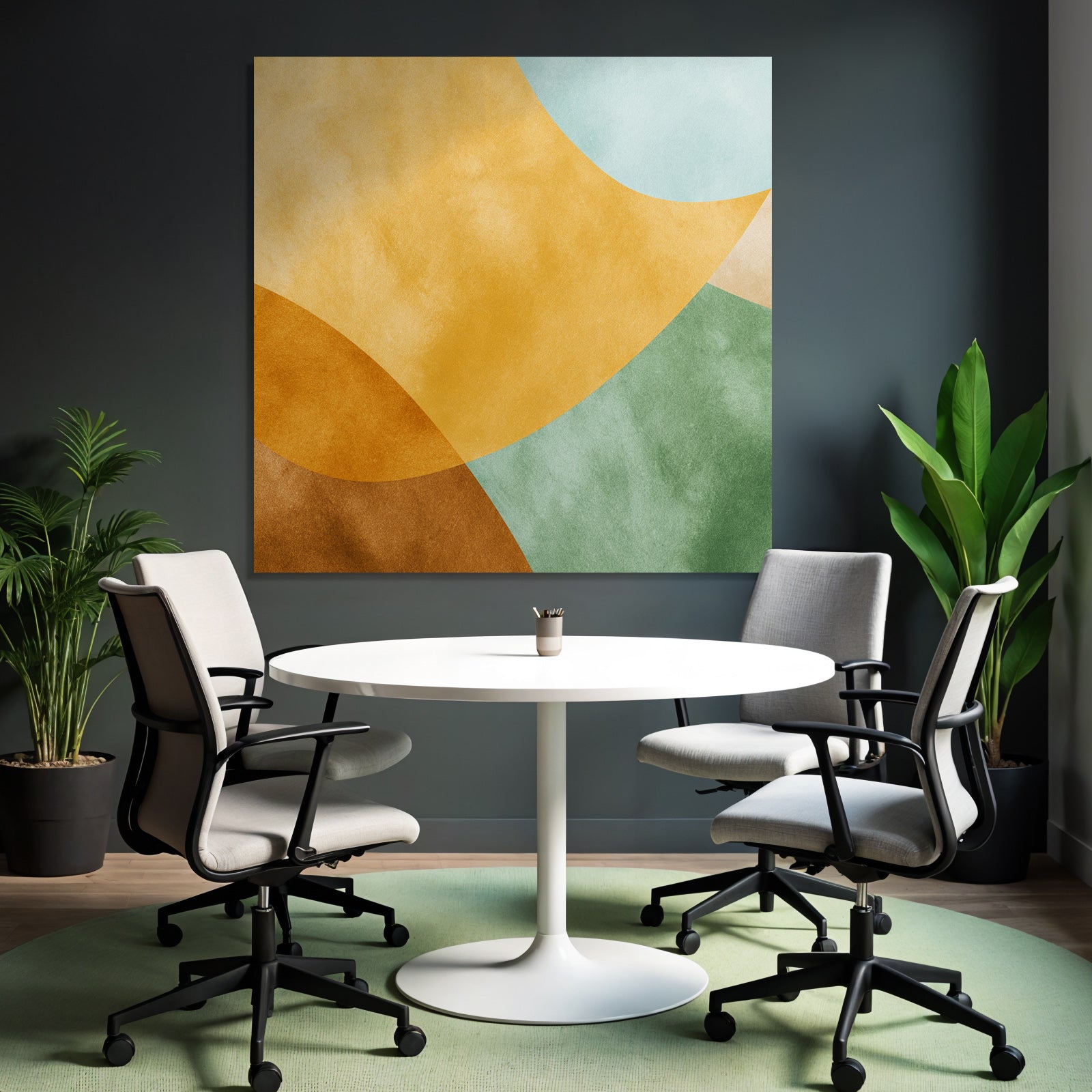 Farbenfrohes Abstraktes Design Mit Fliessenden Formen Gold Gruen Blau