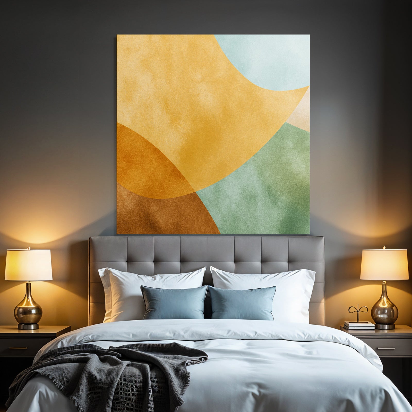 Farbenfrohes Abstraktes Design Mit Fliessenden Formen Gold Gruen Blau