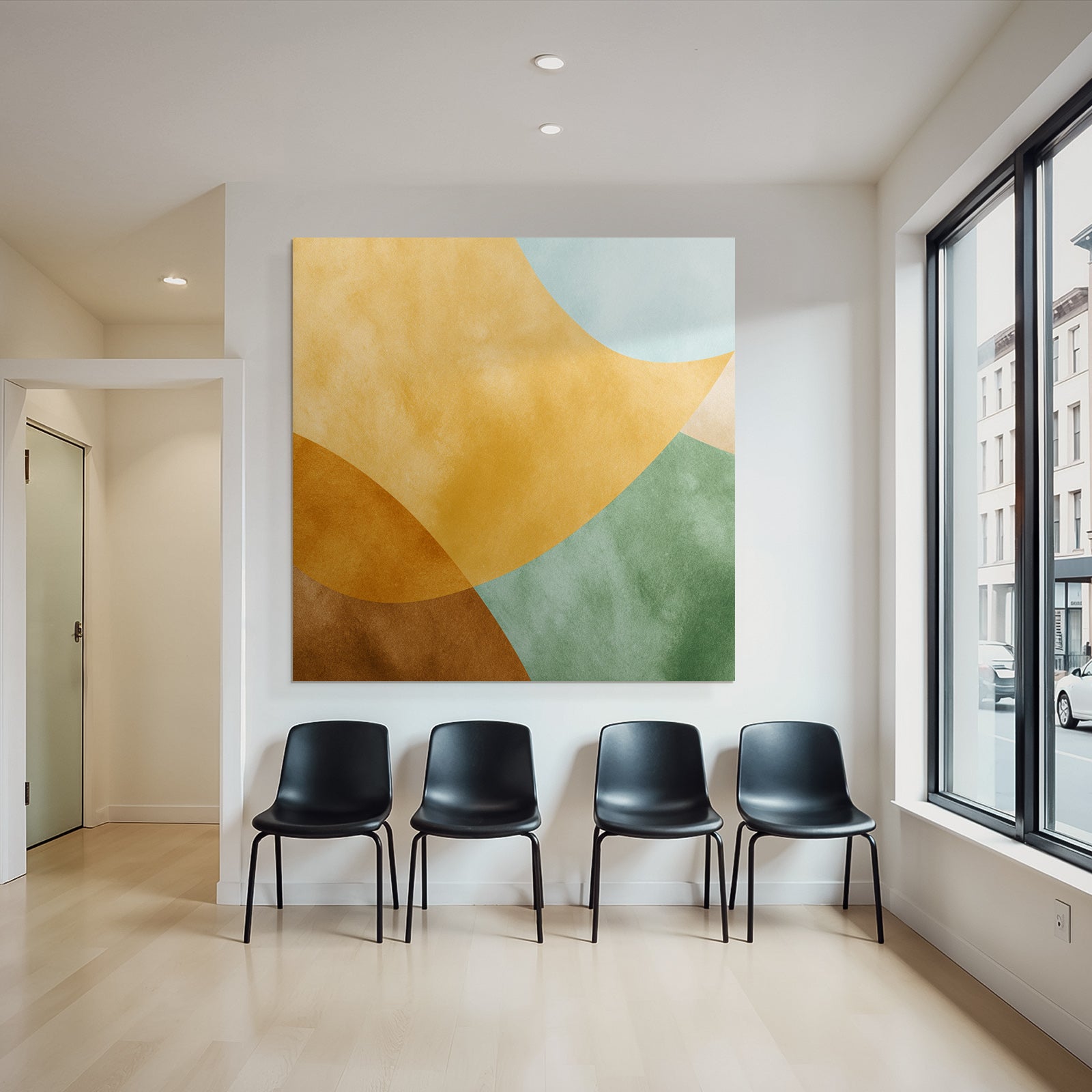 Farbenfrohes Abstraktes Design Mit Fliessenden Formen Gold Gruen Blau