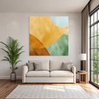 Farbenfrohes Abstraktes Design Mit Fliessenden Formen Gold Gruen Blau