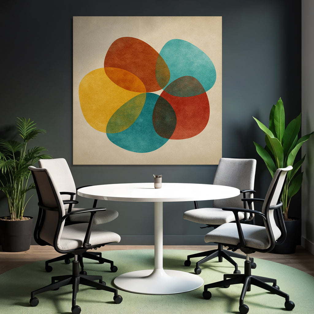 Farbenfrohes Abstraktes Design Mit Ueberlappenden Formen Auf Beige Hintergrund