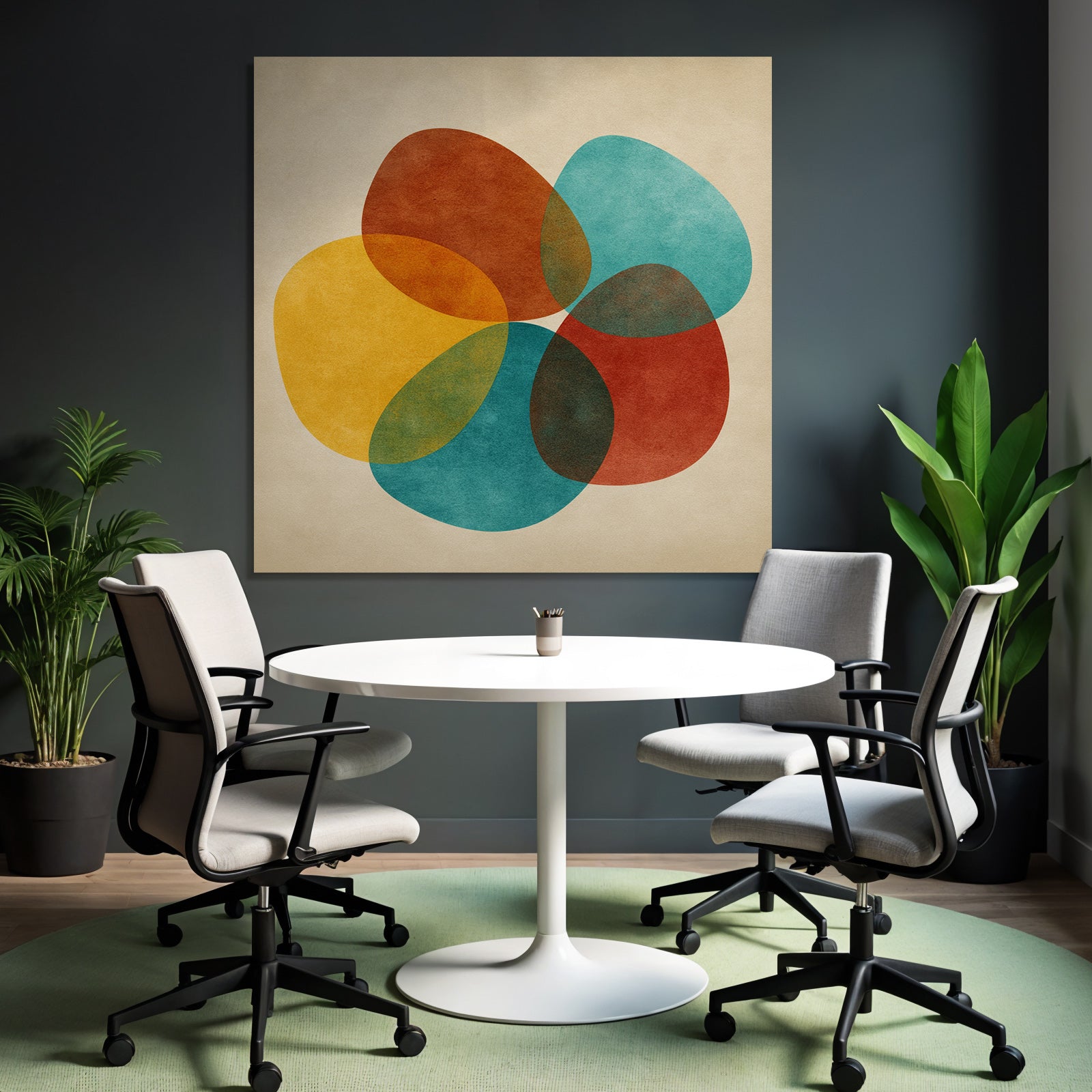 Farbenfrohes Abstraktes Design Mit Ueberlappenden Formen Auf Beige Hintergrund