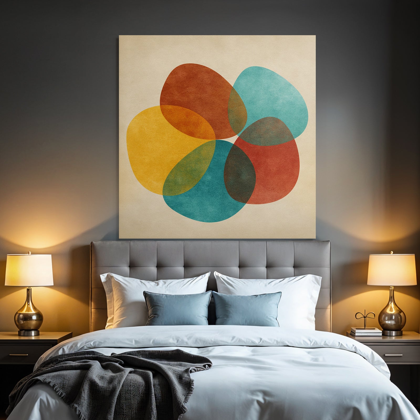 Farbenfrohes Abstraktes Design Mit Ueberlappenden Formen Auf Beige Hintergrund