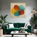 Farbenfrohes Abstraktes Design Mit Ueberlappenden Formen Auf Beige Hintergrund