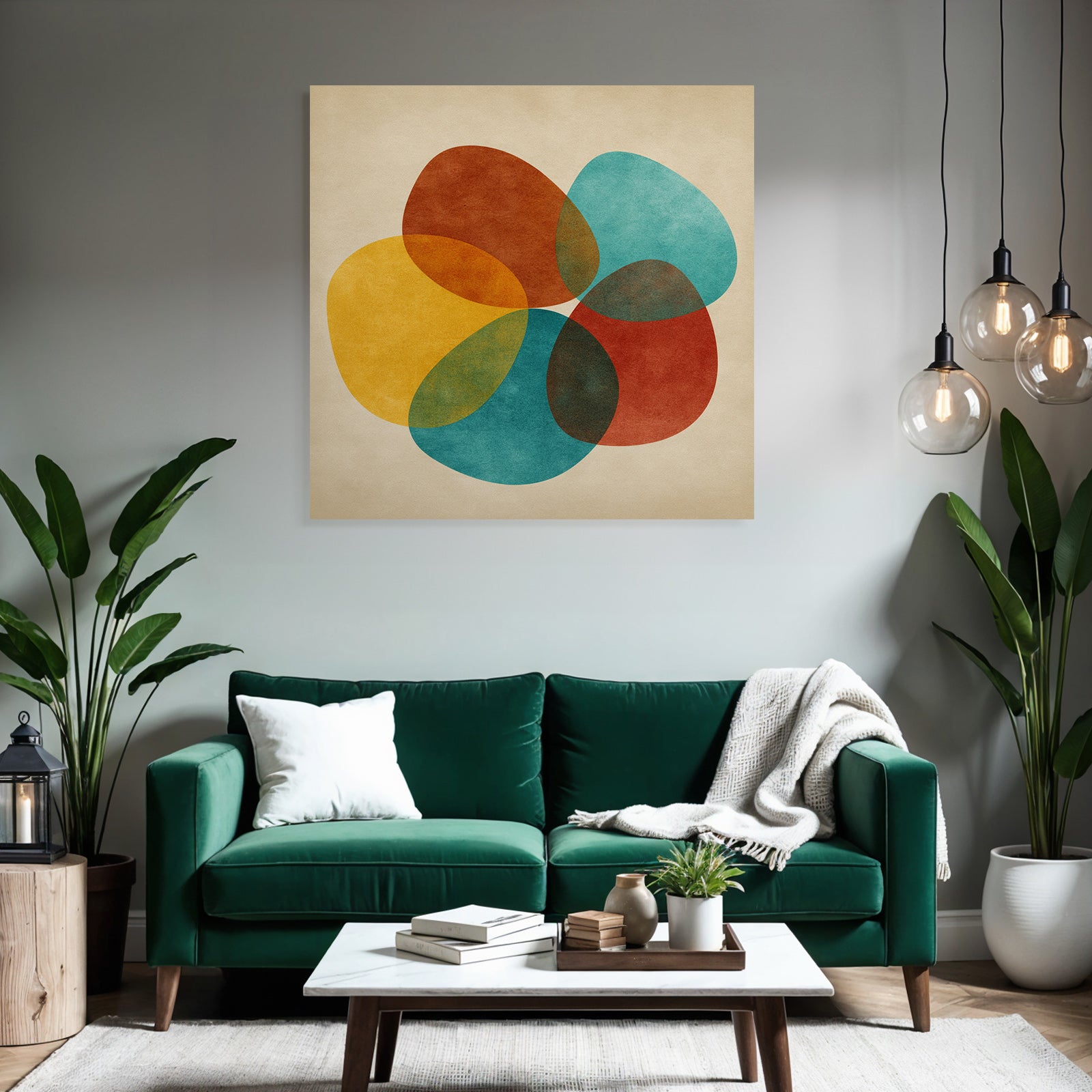 Farbenfrohes Abstraktes Design Mit Ueberlappenden Formen Auf Beige Hintergrund