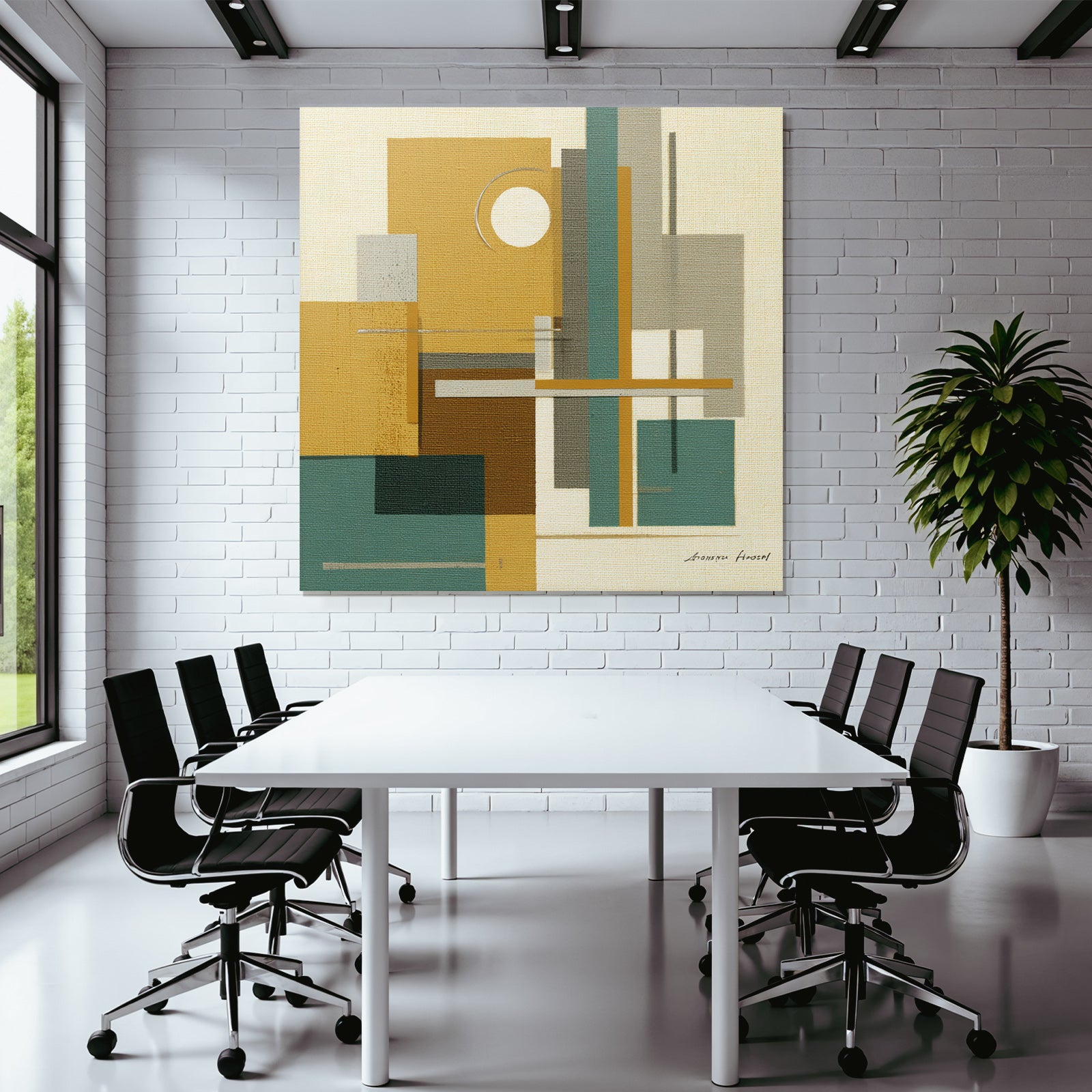 Geometrische Abstracte Kunst Gelb Tuerkis Grau