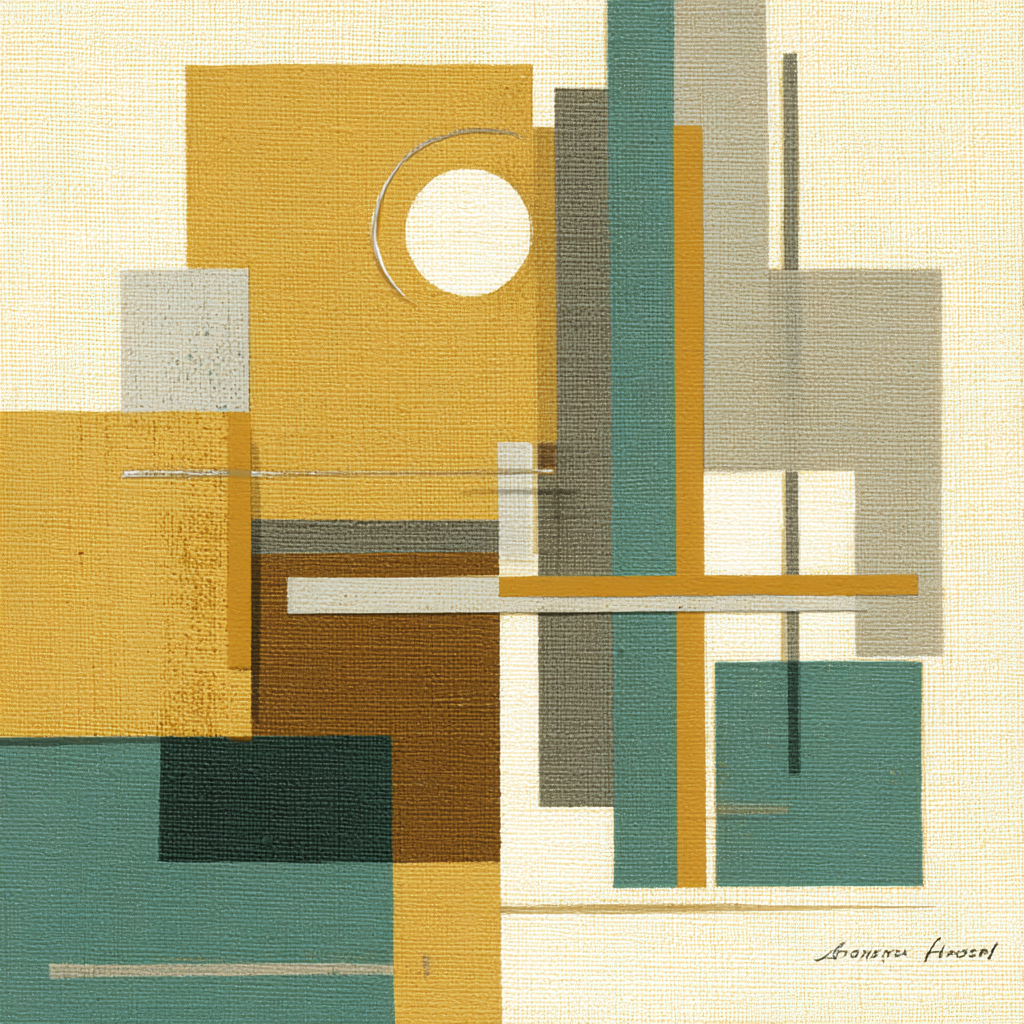 Geometrische Abstracte Kunst Gelb Tuerkis Grau | Mid Century Modern | Einrichtungsstile