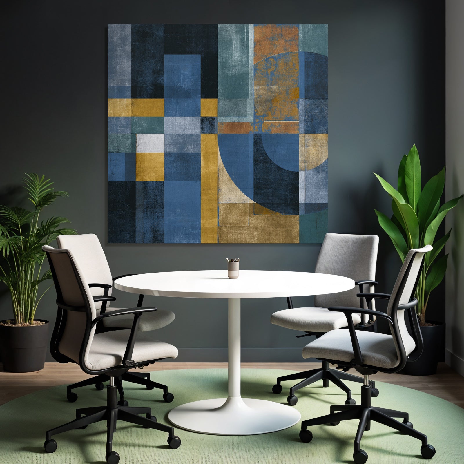 Geometrische Abstraktion Blautoene Goldgruene