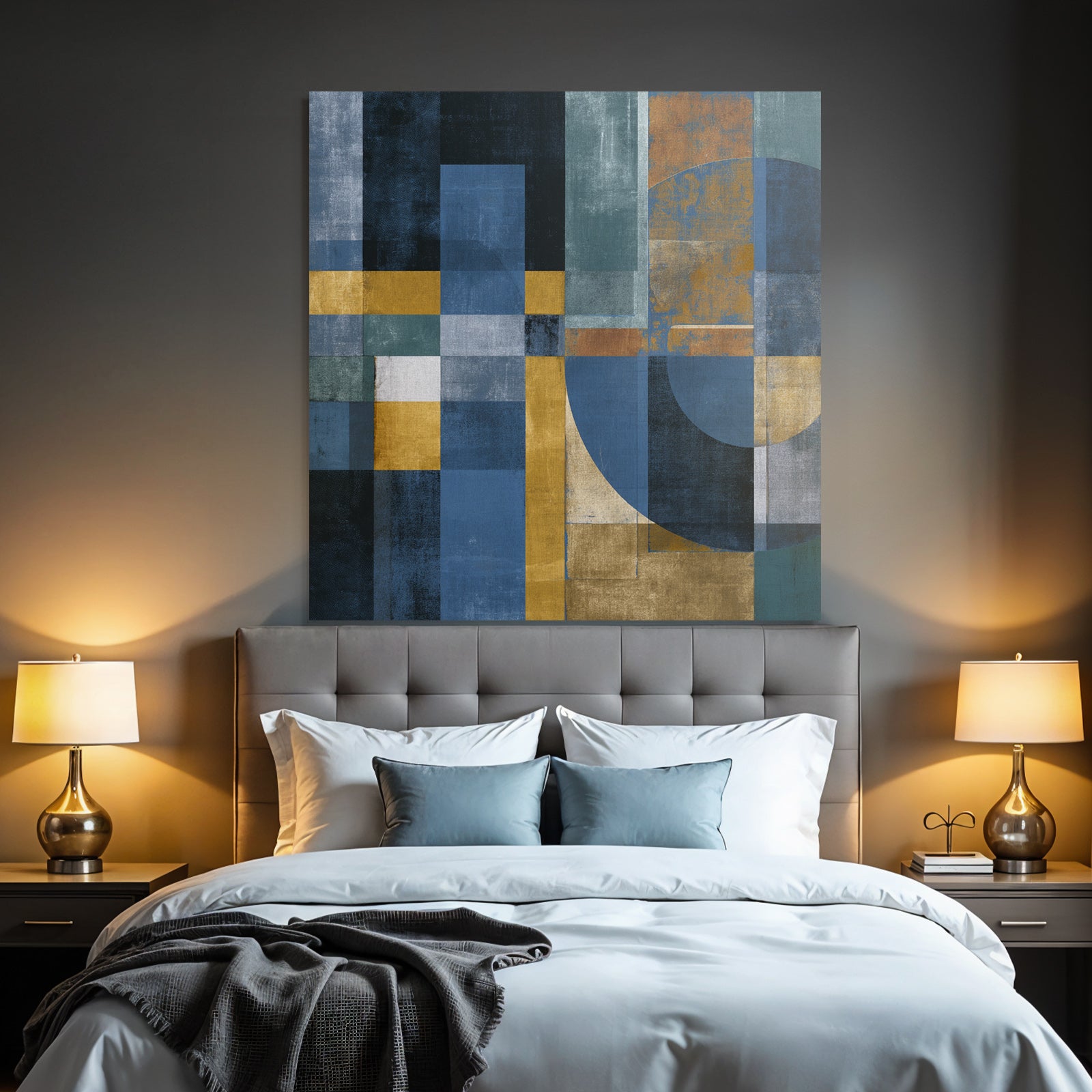 Geometrische Abstraktion Blautoene Goldgruene