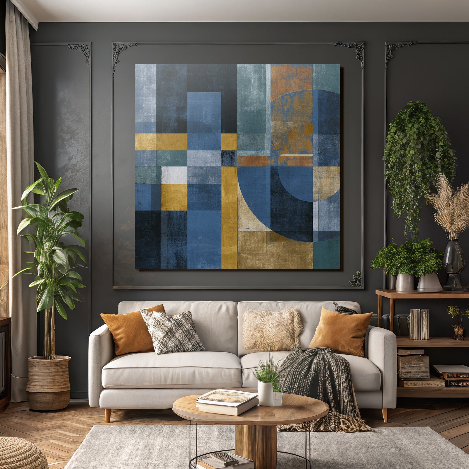 Geometrische Abstraktion Blautoene Goldgruene