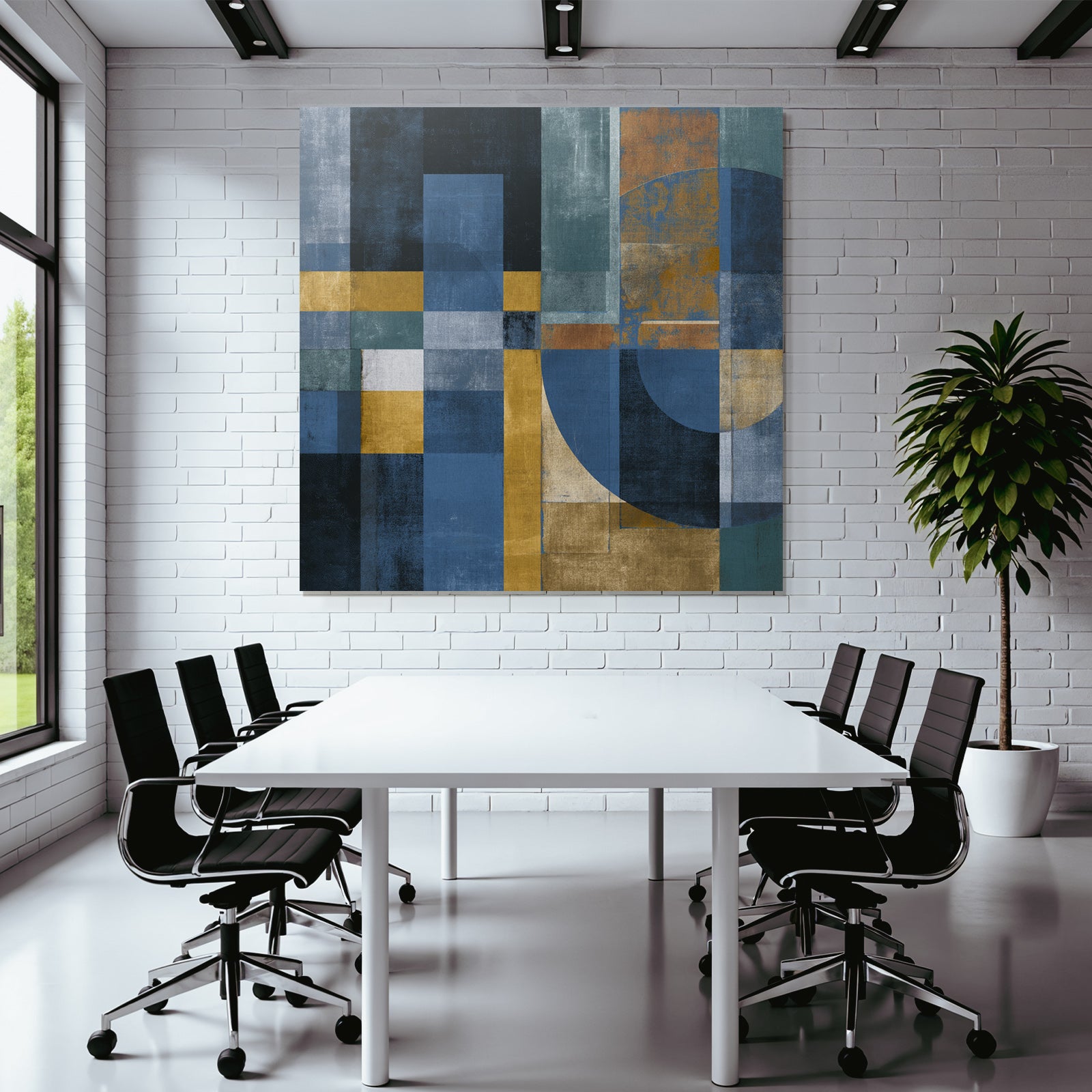 Geometrische Abstraktion Blautoene Goldgruene