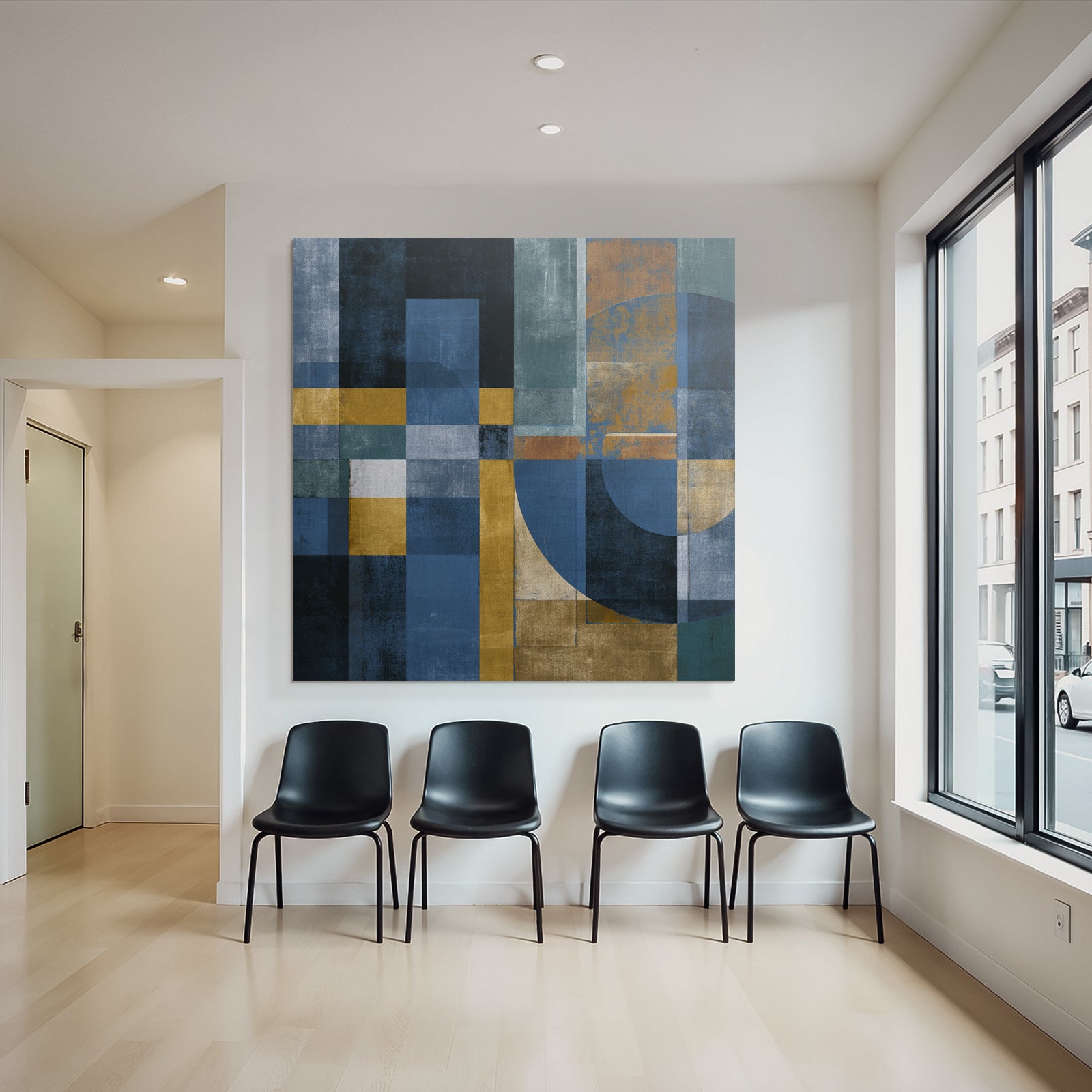 Geometrische Abstraktion Blautoene Goldgruene
