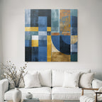 Geometrische Abstraktion Blautoene Goldgruene